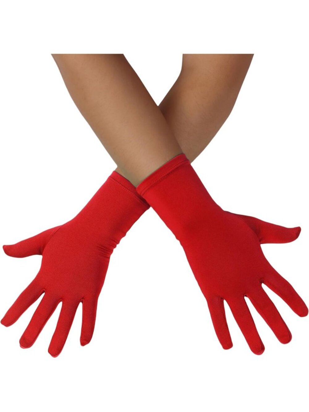 Men's and Women's Red Length Spandex Stretch Halloween Wedding Prom Gloves